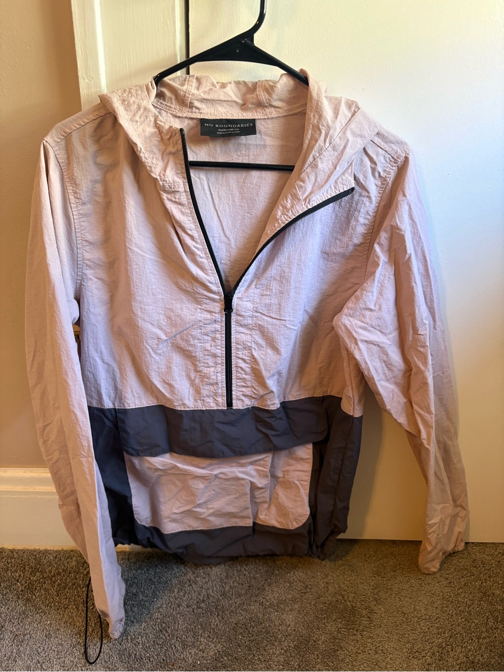 No Boundaries Light Pink and Gray Hooded Pullover Windbreaker